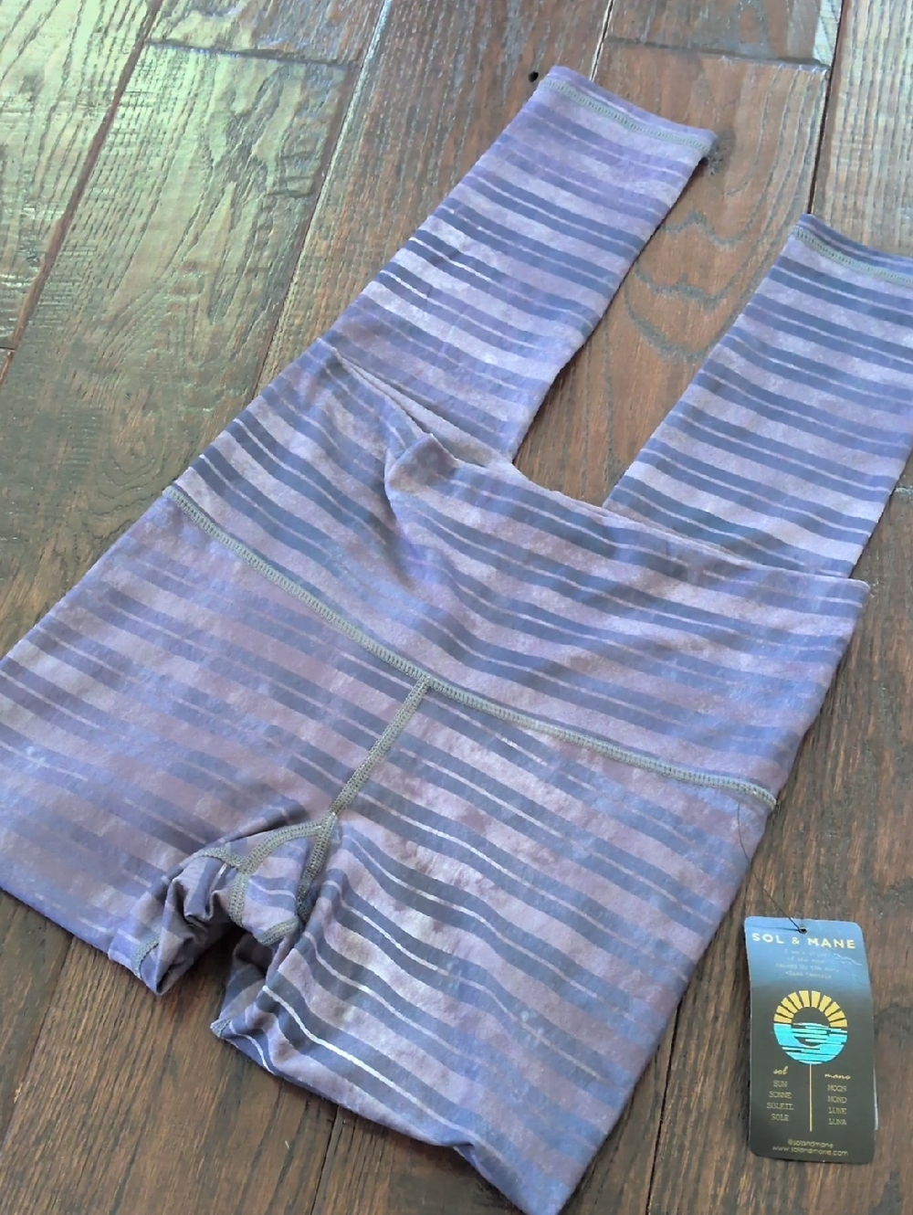 SOL & MANE I NWT Grey & Purple Cora Concrete Stripe Full Length Leggings, M